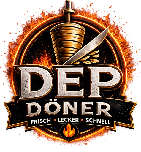 DEP DÖNER – Drehspieß-Logo mit Flammen