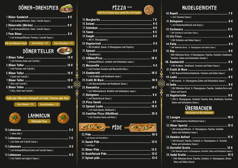 DEP DÖNER Speisekarte – Döner, Pizza, Pide und Nudelgerichte